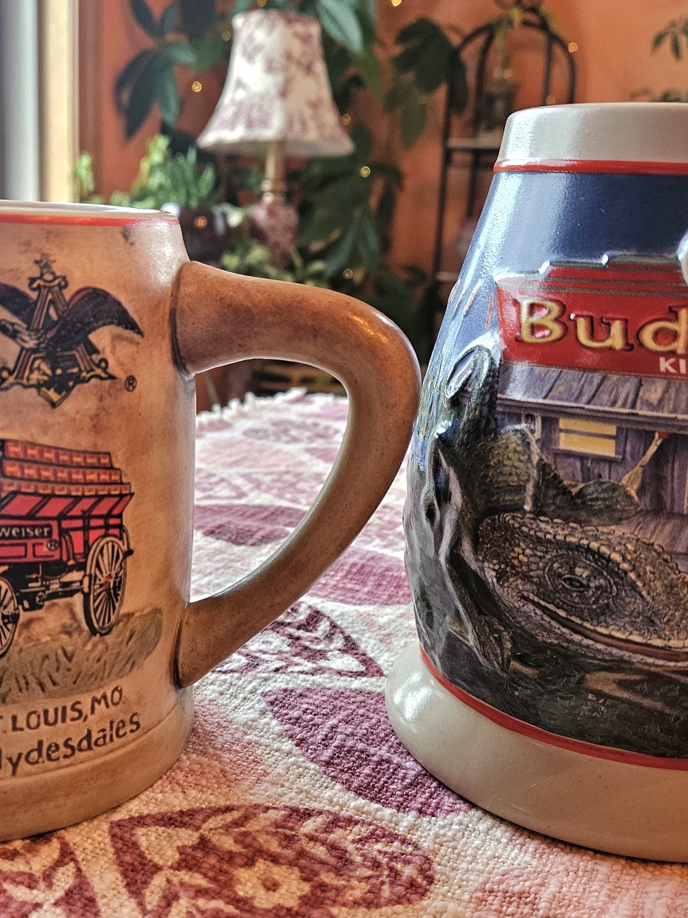 Set of 2 Vintage Budweiser Beer Steins Champion Clydesdales and Louie & Frank